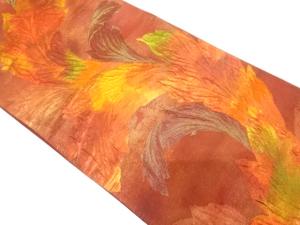 ふくれ織　草葉模様織り出し　袋帯